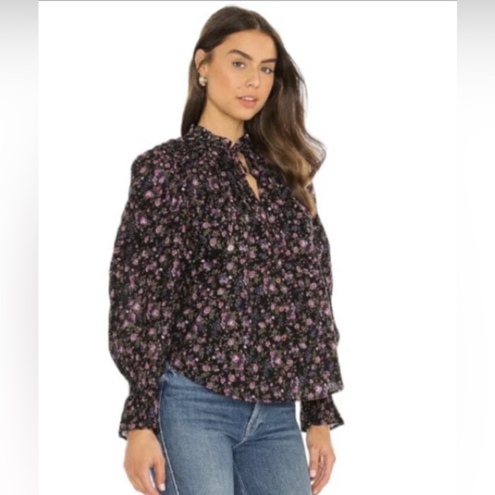 Free People Meant to Be Blouse Black Pink Floral Print Size Medium - Picture 3 of 11
